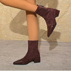 Luna - Women's Suede Ankle Boots with Patent Toe Cap and Block Heel