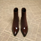Luna - Women's Suede Ankle Boots with Patent Toe Cap and Block Heel