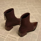 Luna - Women's Suede Ankle Boots with Patent Toe Cap and Block Heel