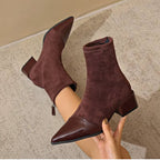Luna - Women's Suede Ankle Boots with Patent Toe Cap and Block Heel