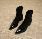 Luna - Women's Suede Ankle Boots with Patent Toe Cap and Block Heel