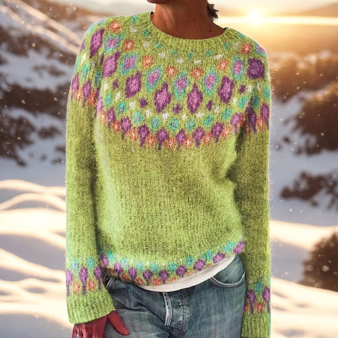 Magnolia - Women's Fair Isle Knit Sweater with Ribbed Cuffs