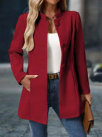 Marguerite - Women's Mock Neck A-Line Coat with Button Front