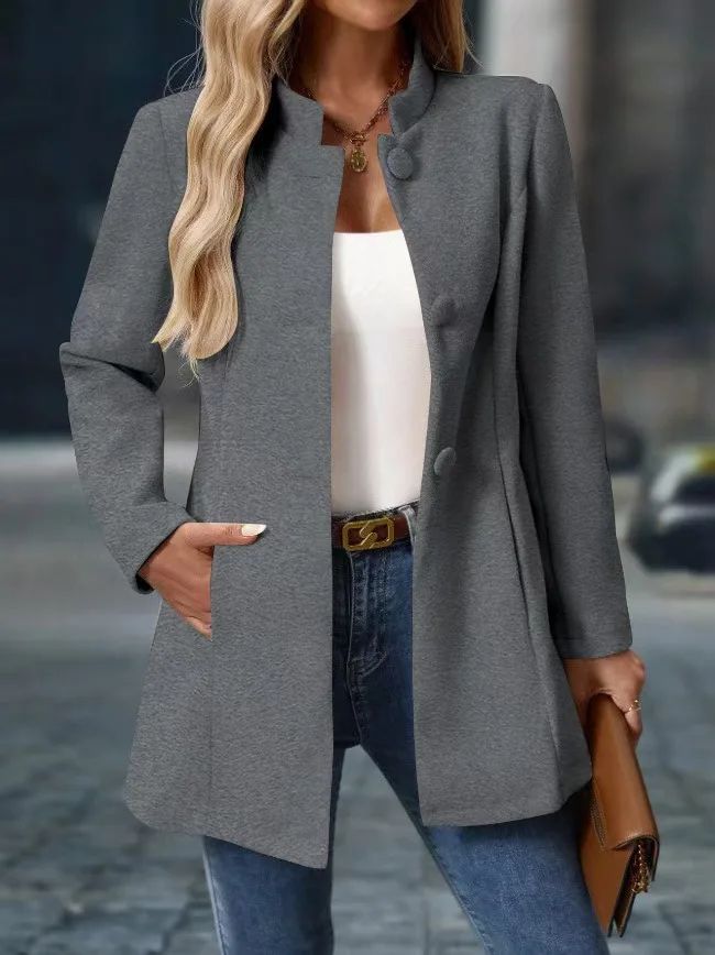 Marguerite - Women's Mock Neck A-Line Coat with Button Front