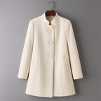 Marguerite - Women's Mock Neck A-Line Coat with Button Front