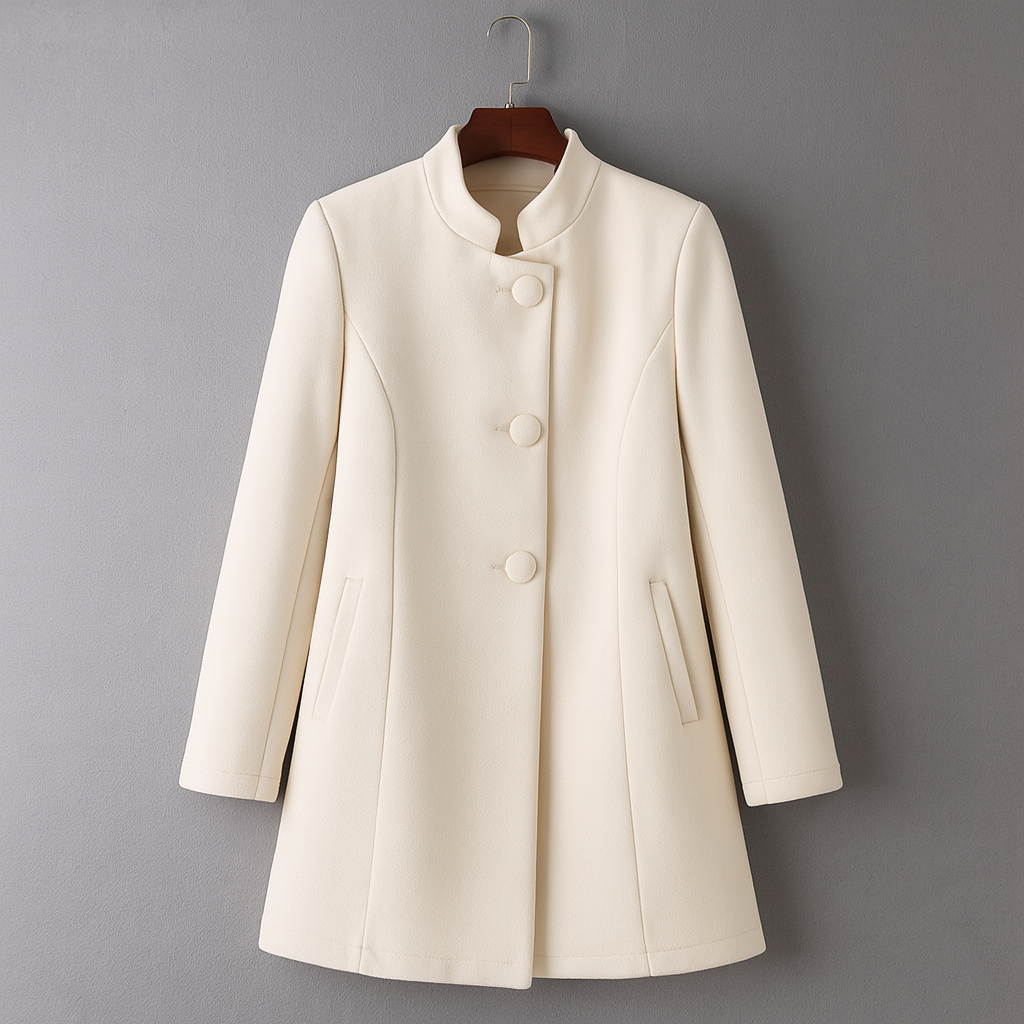 Marguerite - Women's Mock Neck A-Line Coat with Button Front