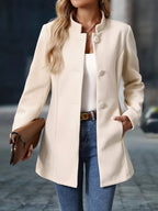 Marguerite - Women's Mock Neck A-Line Coat with Button Front
