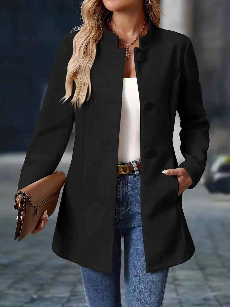 Marguerite - Women's Mock Neck A-Line Coat with Button Front