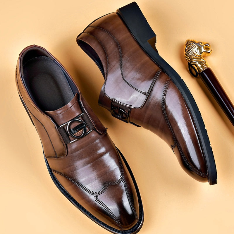 Matteo - Men's Slip-On Loafers with Metal Buckle Detail