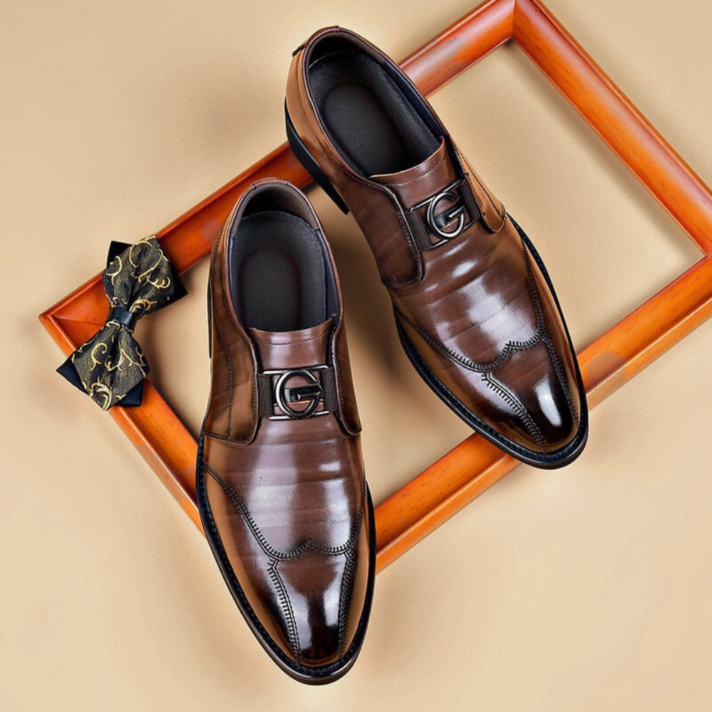 Matteo - Men's Slip-On Loafers with Metal Buckle Detail