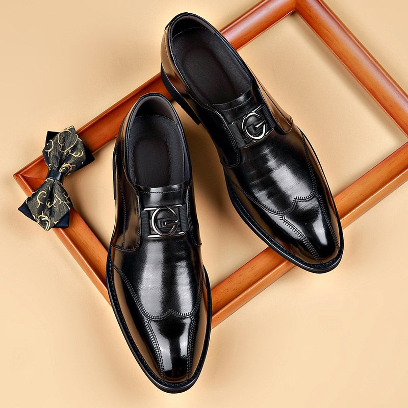 Matteo - Men's Slip-On Loafers with Metal Buckle Detail