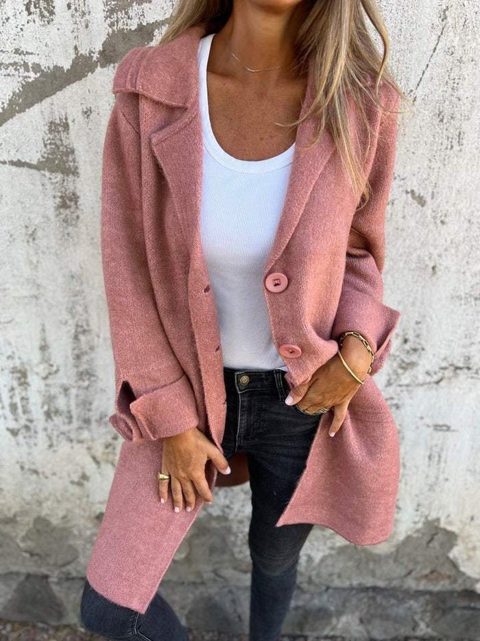 Michaela - Women's Lapel Collar Button-Front Coat