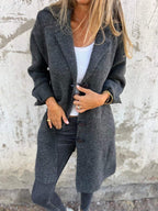 Michaela - Women's Lapel Collar Button-Front Coat