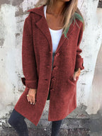 Michaela - Women's Lapel Collar Button-Front Coat