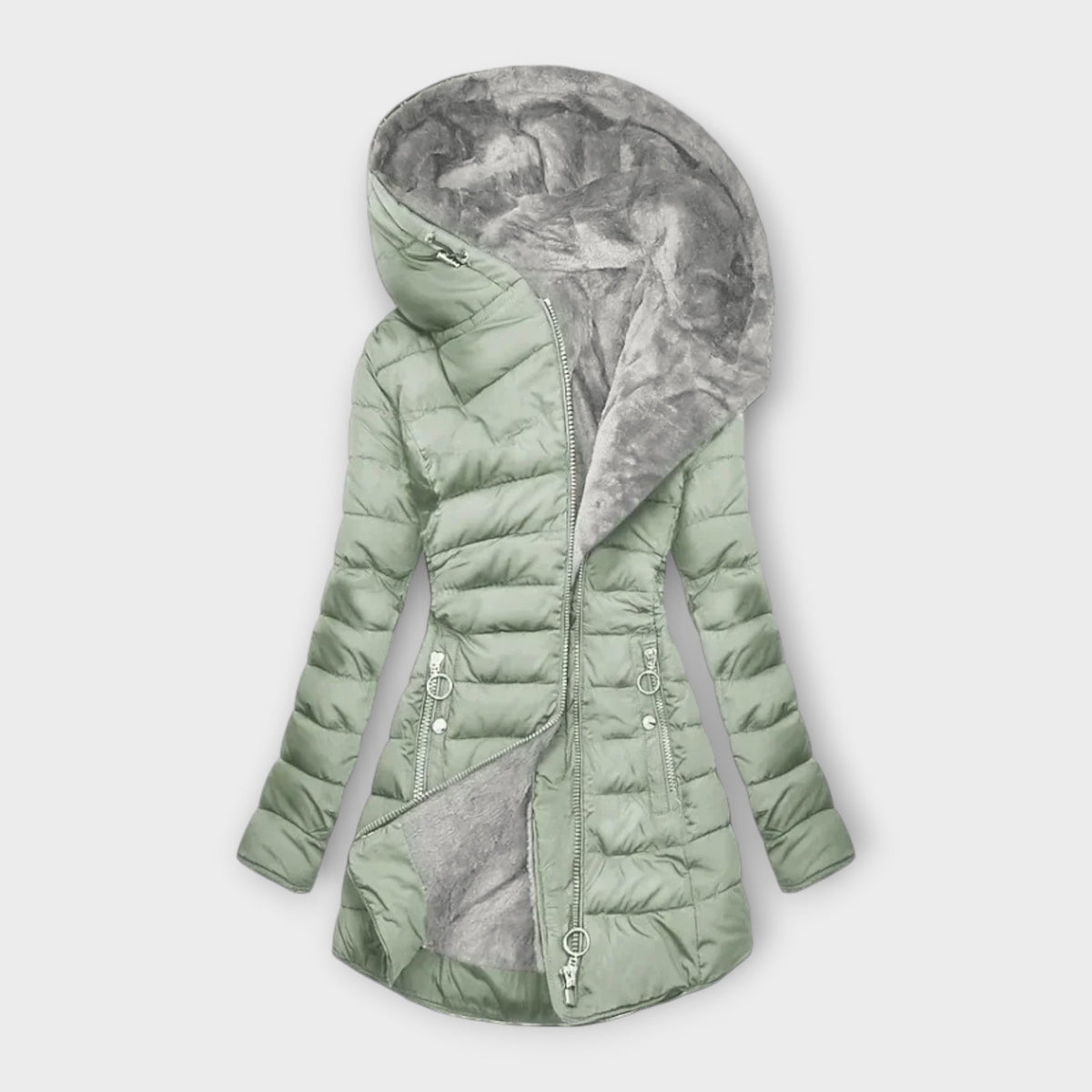 Minerva - Women's Quilted Puffer Coat with Faux-Fur Hood