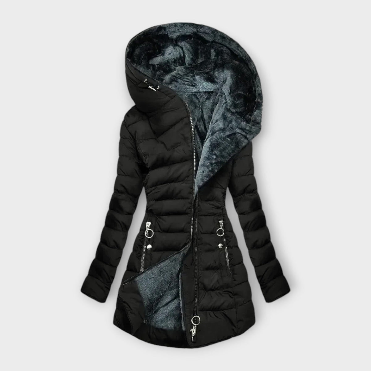 Minerva - Women's Quilted Puffer Coat with Faux-Fur Hood