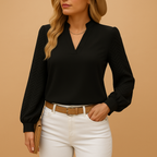 Miriam - Women's Textured V-Neck Blouse with Button Cuffs