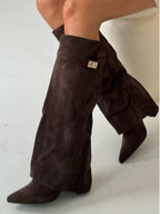 Nalani - Women's Flare-Cuff Buckle Knee-High Boots