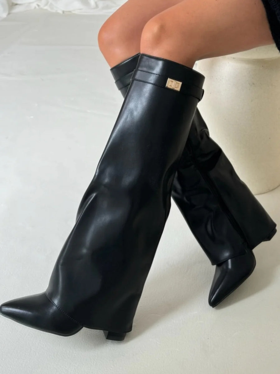 Nalani - Women's Flare-Cuff Buckle Knee-High Boots