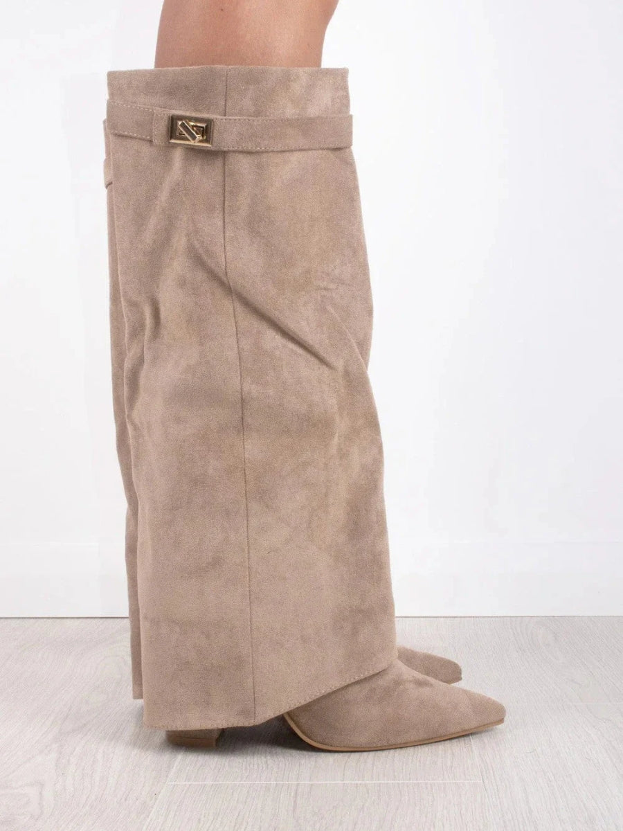 Nalani - Women's Flare-Cuff Buckle Knee-High Boots