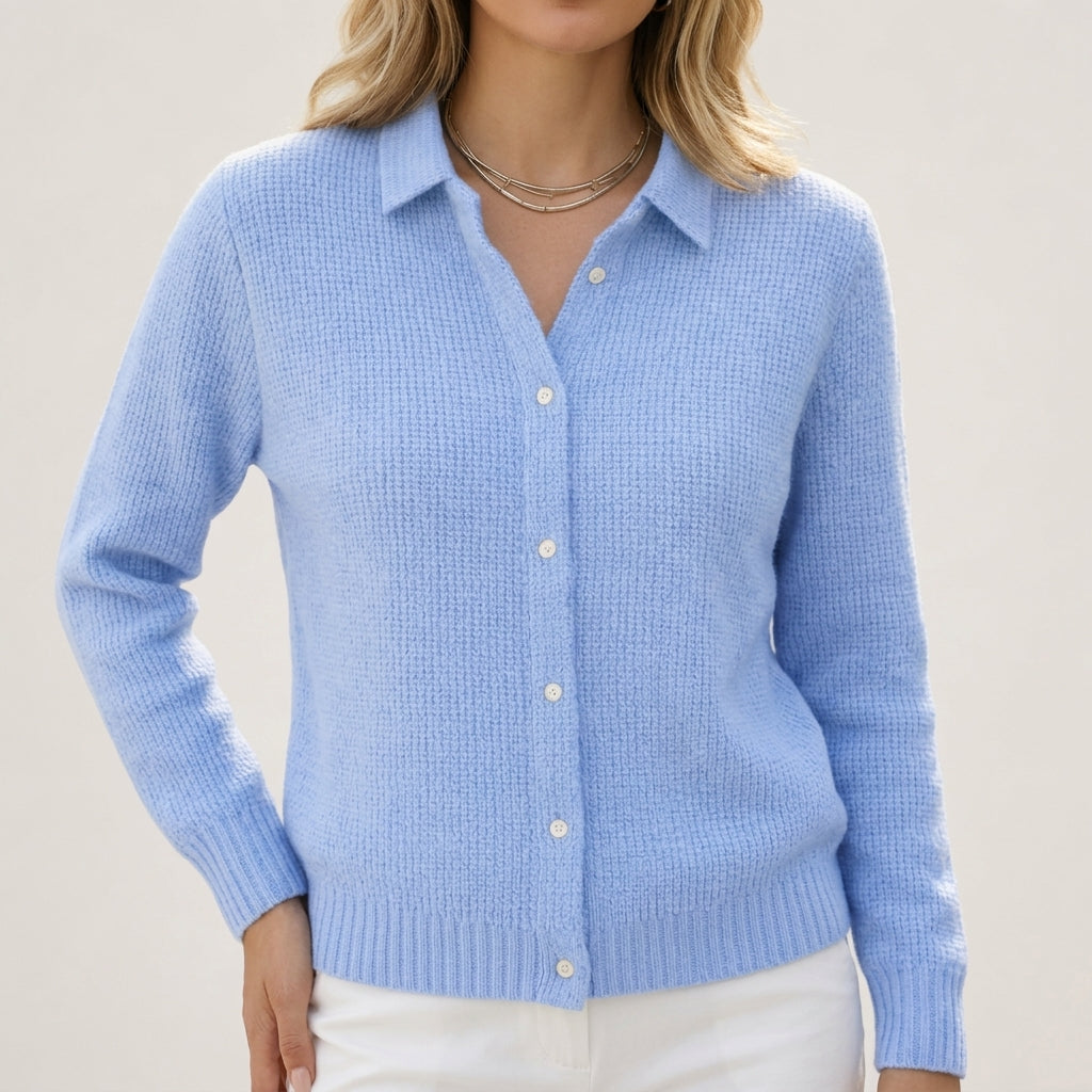 Nicoletta - Women's Collared Button-Front Ribbed Knit Cardigan