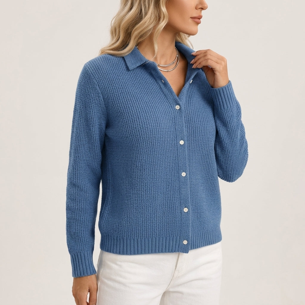 Nicoletta - Women's Collared Button-Front Ribbed Knit Cardigan