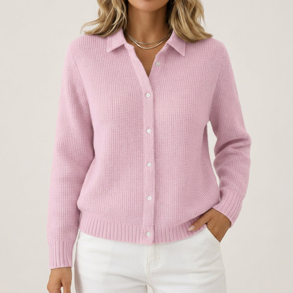 Nicoletta - Women's Collared Button-Front Ribbed Knit Cardigan