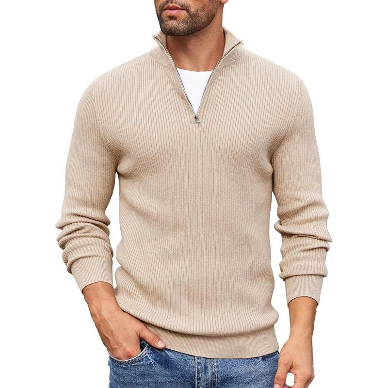 Nikolai - Men's Half-Zip Mock Neck Ribbed Knit Sweater