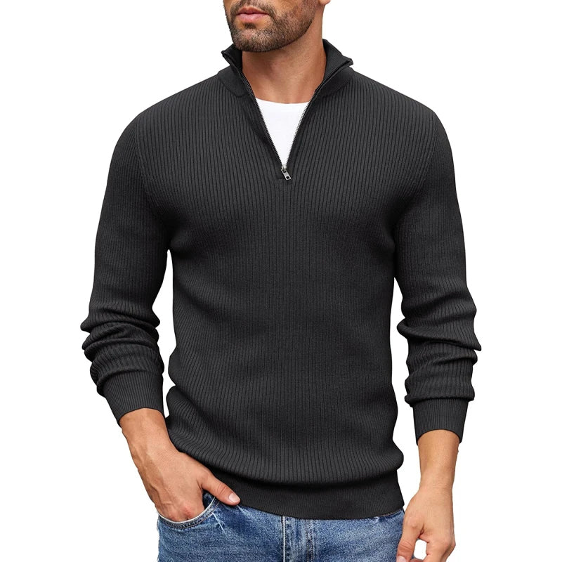 Nikolai - Men's Half-Zip Mock Neck Ribbed Knit Sweater