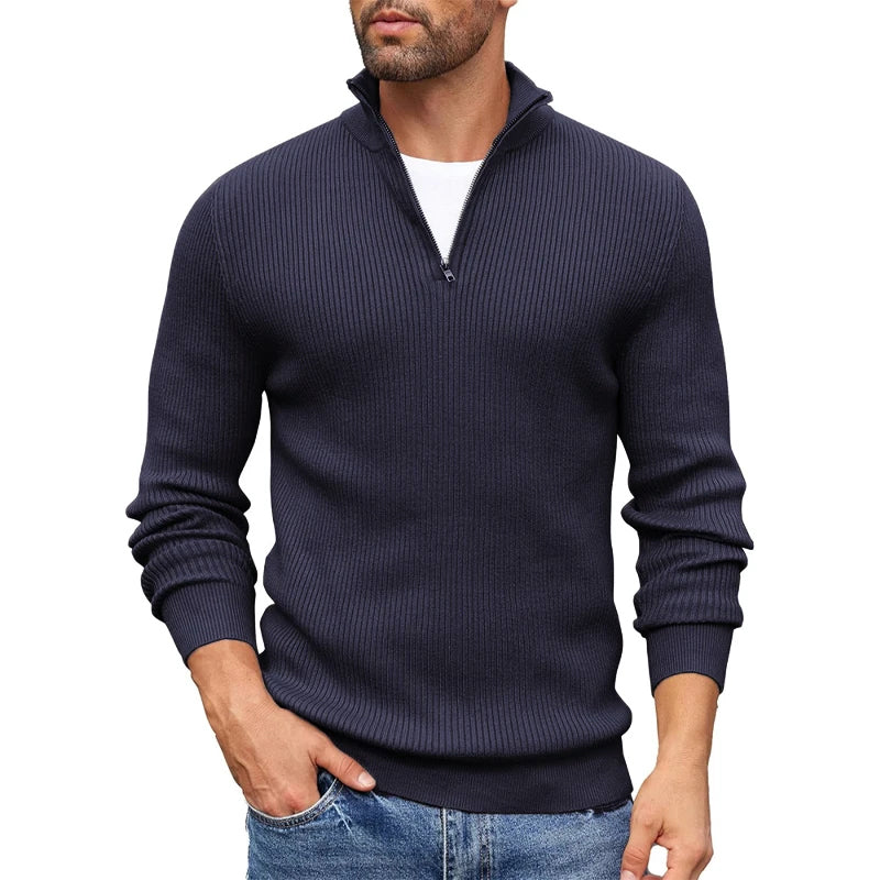 Nikolai - Men's Half-Zip Mock Neck Ribbed Knit Sweater