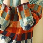 Nina - Women's Colorblock Patchwork Knit Mock Neck Sweater