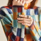 Nina - Women's Colorblock Patchwork Knit Mock Neck Sweater