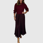Nora - Women's Ribbed Sweater & Pleated Maxi Dress