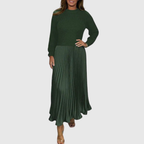 Nora - Women's Ribbed Sweater & Pleated Maxi Dress