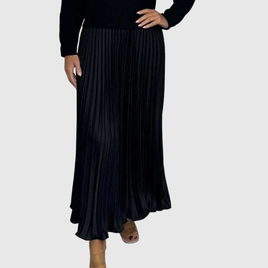 Nora - Women's Ribbed Sweater & Pleated Maxi Dress