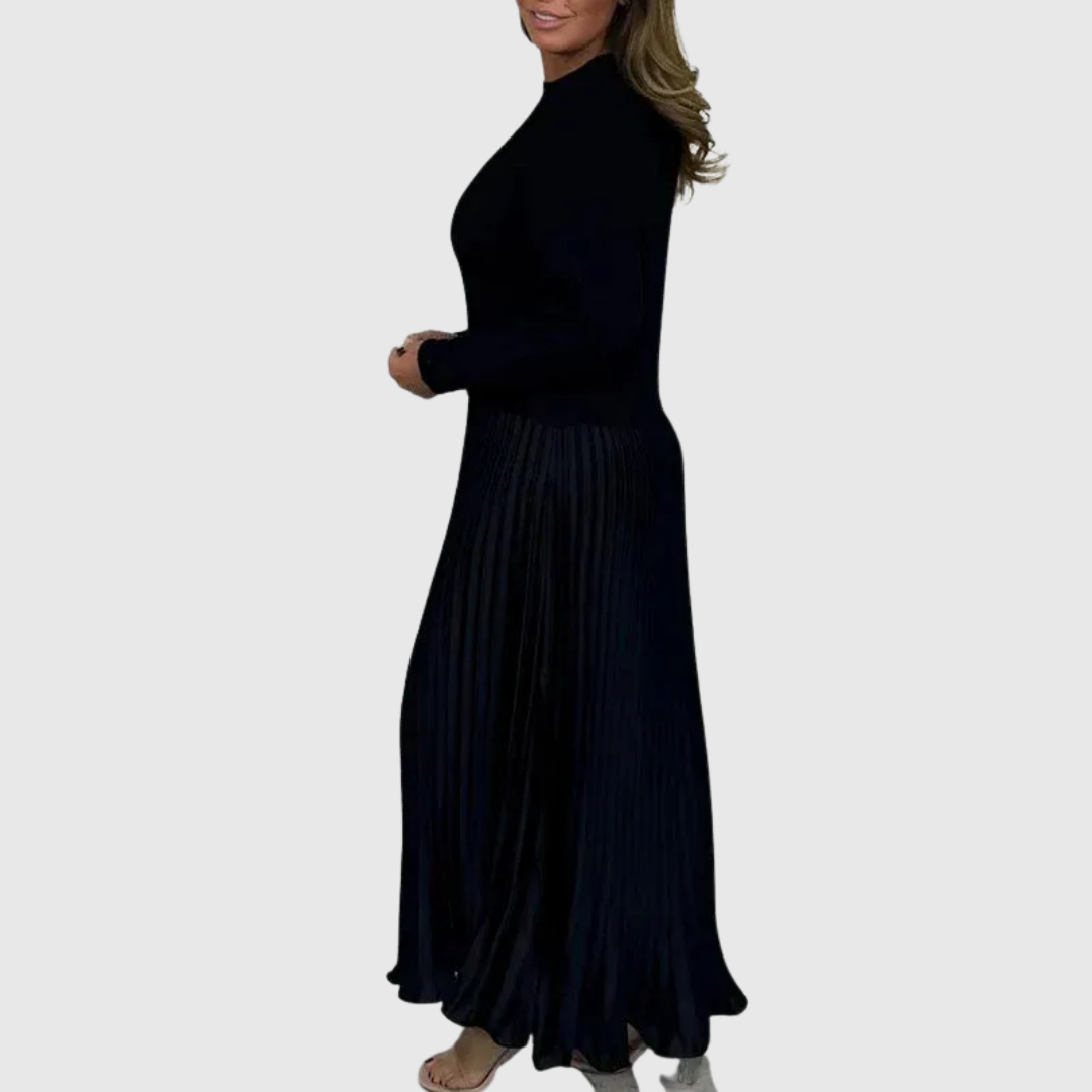 Nora - Women's Ribbed Sweater & Pleated Maxi Dress