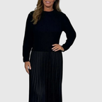Nora - Women's Ribbed Sweater & Pleated Maxi Dress