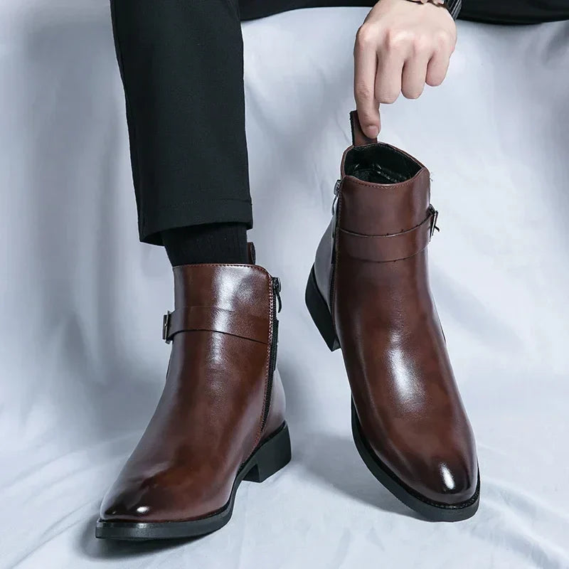 Octavian - Men's Side-Zip Chelsea Boots with Block Heel