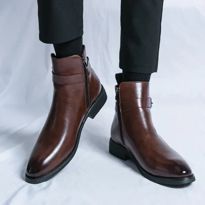 Octavian - Men's Side-Zip Chelsea Boots with Block Heel