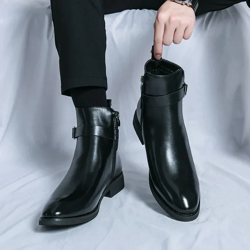 Octavian - Men's Side-Zip Chelsea Boots with Block Heel