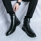 Octavian - Men's Side-Zip Chelsea Boots with Block Heel