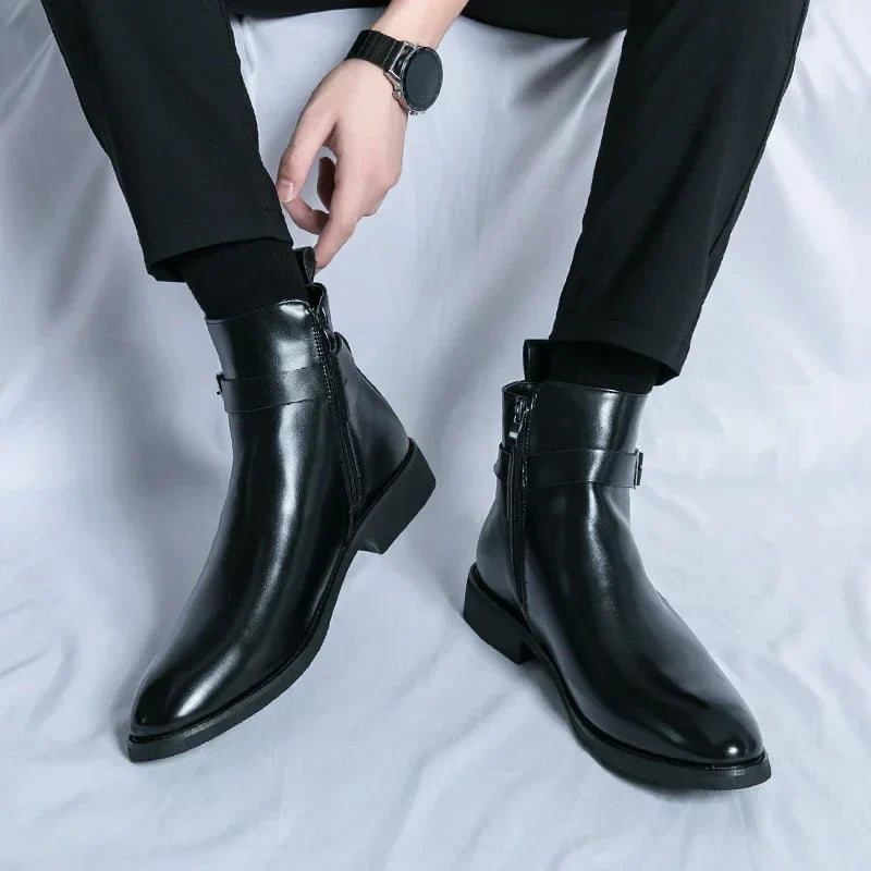 Octavian - Men's Side-Zip Chelsea Boots with Block Heel