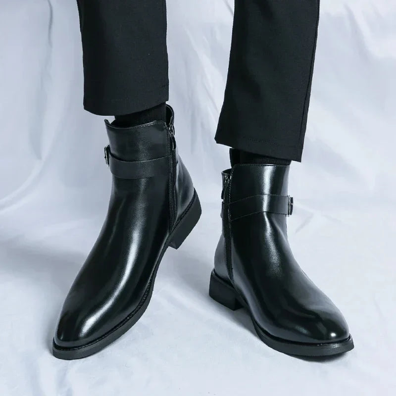 Octavian - Men's Side-Zip Chelsea Boots with Block Heel