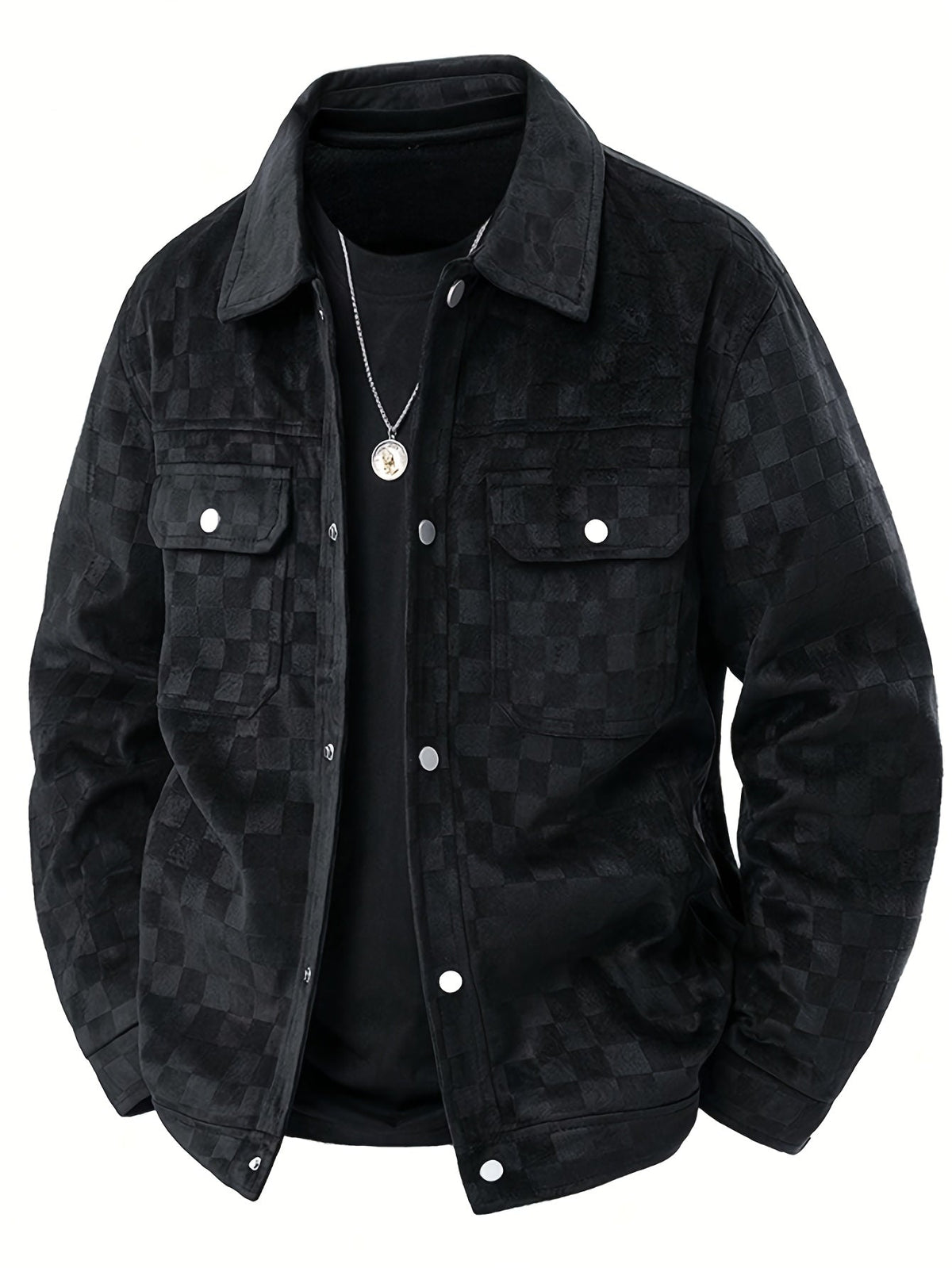Orson - Men's Checkered Suede Jacket with Snap Cuffs
