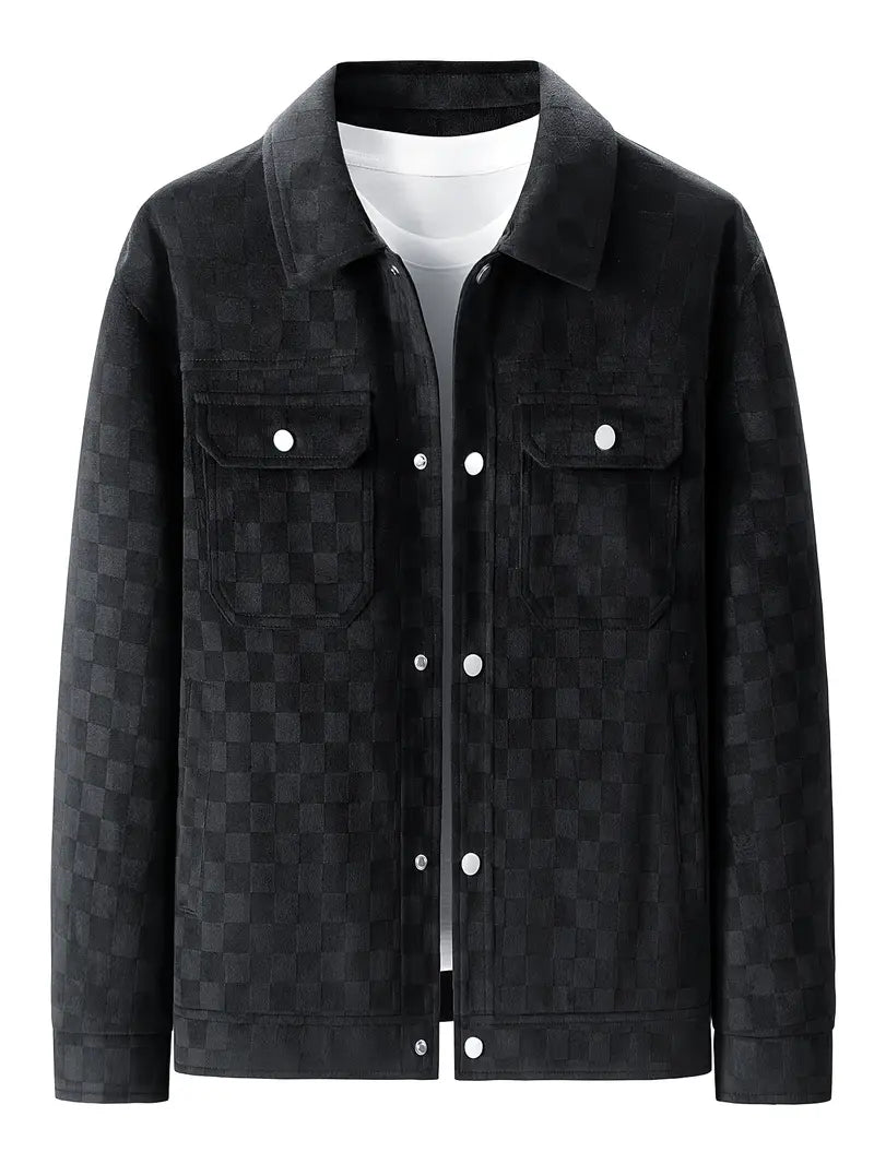 Orson - Men's Checkered Suede Jacket with Snap Cuffs