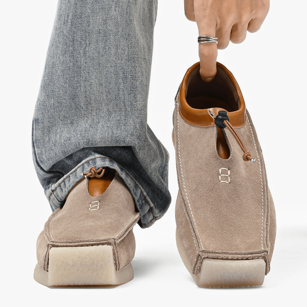Owen - Men's Suede Loafers with Drawstring Closure