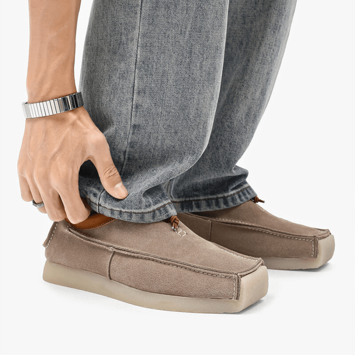 Owen - Men's Suede Loafers with Drawstring Closure