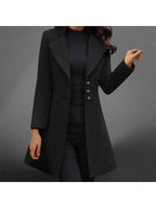 Pearl - Women's Notch-Lapel Long Coat with Button Front