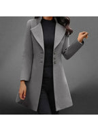 Pearl - Women's Notch-Lapel Long Coat with Button Front