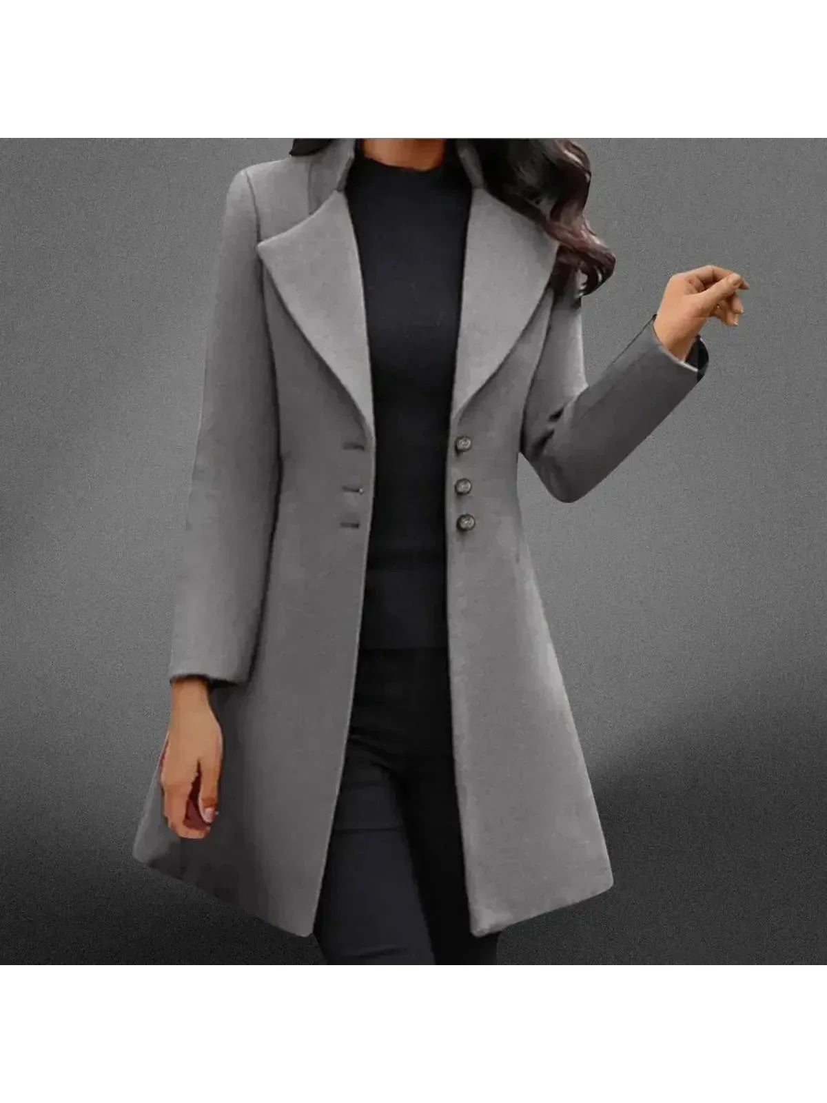 Pearl - Women's Notch-Lapel Long Coat with Button Front